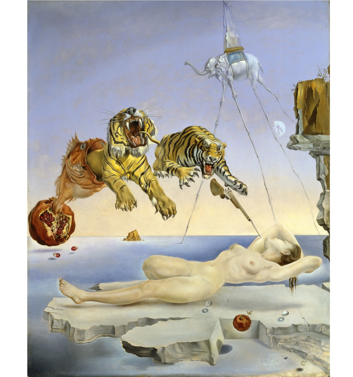 Salvador Dalí. Somni causat pel vol d’una abella al voltant d’una magrana un segon abans de despertar, c. 1944. Museo Nacional Thyssen-Bornemisza, Madrid. © Salvador Dalí, Fundació Gala-Salvador Dalí, VEGAP, Barcelona, 2018 Salvador Dalí. Somni causat pel vol d’una abella al voltant d’una magrana un segon abans de despertar, c. 1944. Museo Nacional Thyssen-Bornemisza, Madrid. © Salvador Dalí, Fundació Gala-Salvador Dalí, VEGAP, Barcelona, 2018