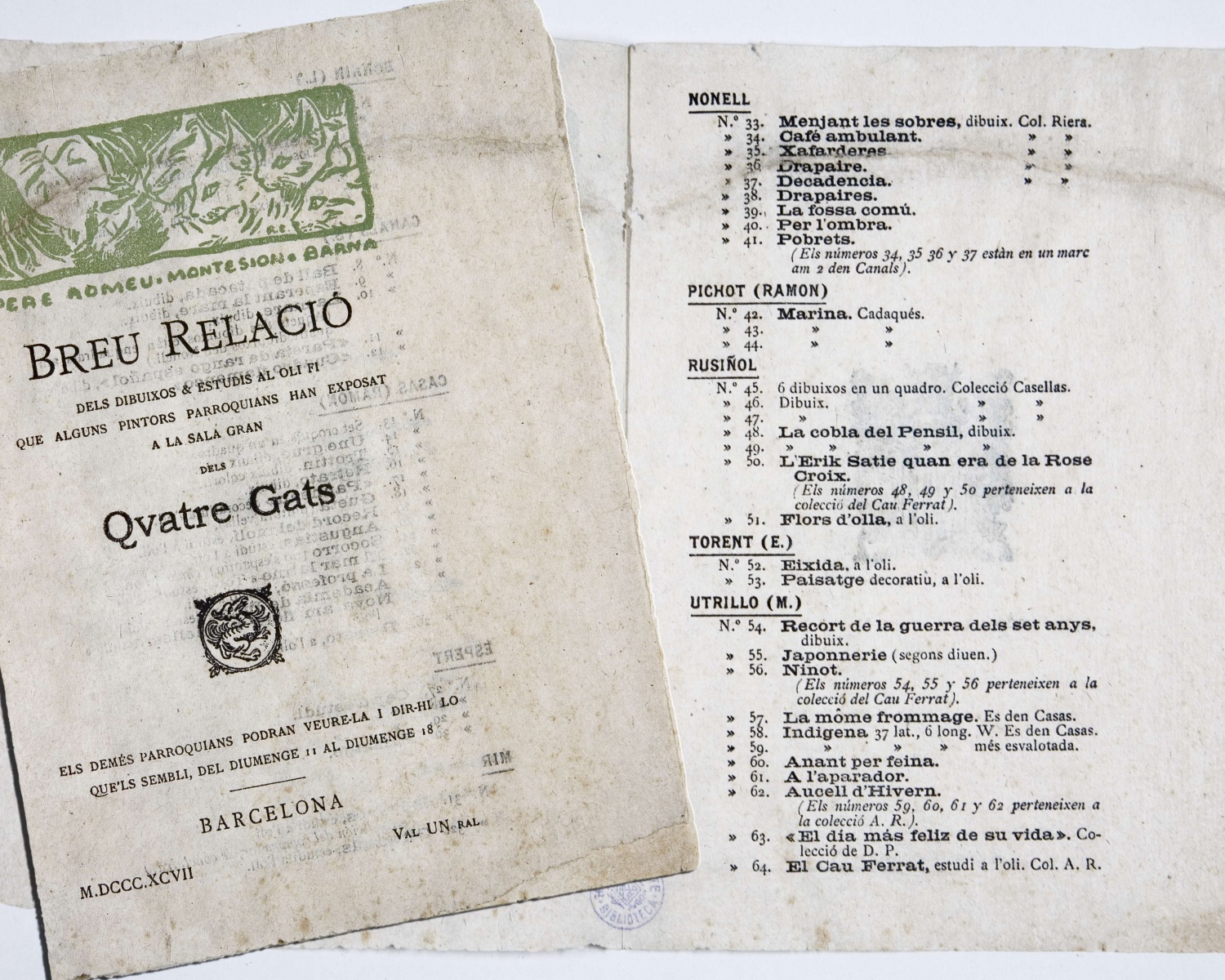 Breu relació dels dibuixos & estudis al oli fi que alguns pintors parroquians han exposat a la sala gran dels Quatre Gats... Breu relació dels dibuixos & estudis al oli fi que alguns pintors parroquians han exposat a la sala gran dels Quatre Gats...