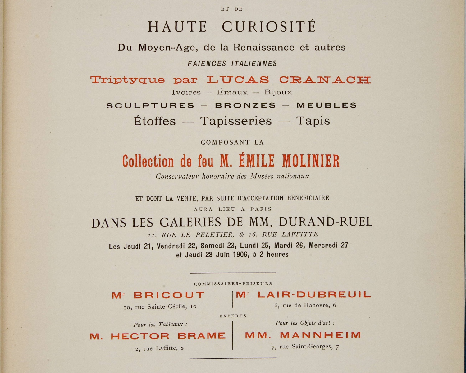 Catalogue des objets d&#039;art et de haute curiosité du moyen-âge, de la Renaissance ...