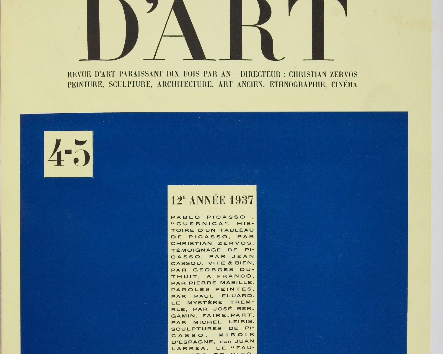 Cahiers d'art. 1937, any 12, núm. 4/5. Paris, 1926-1960 Cahiers d'art. 1937, any 12, núm. 4/5. Paris, 1926-1960
