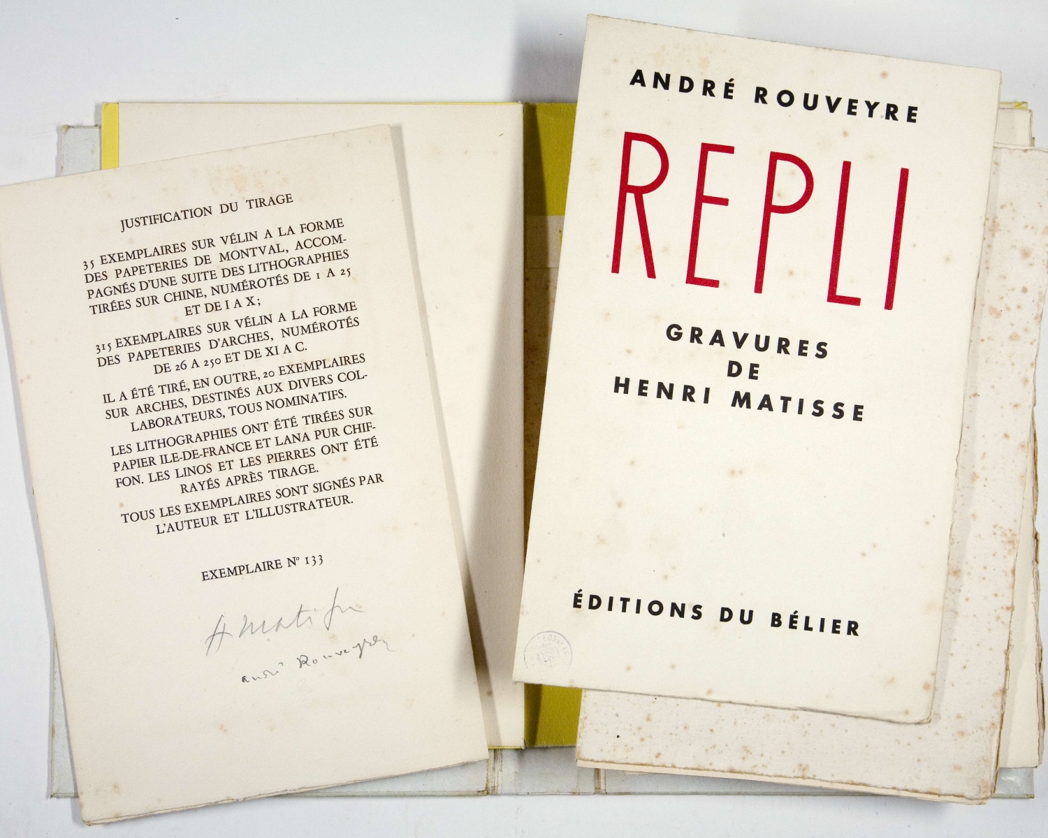 André ROUVEYRE, Repli. [Paris]: Éditions du Bélier, [1947]