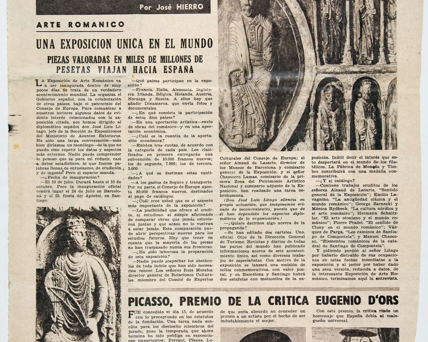 José HIERRO, “Una exposición única en el mundo: piezas valoradas en miles de millones de pesetas viajan hacia España”, El Alcázar, Madrid, 20 de juny de 1961 José HIERRO, “Una exposición única en el mundo: piezas valoradas en miles de millones de pesetas viajan hacia España”, El Alcázar, Madrid, 20 de juny de 1961
