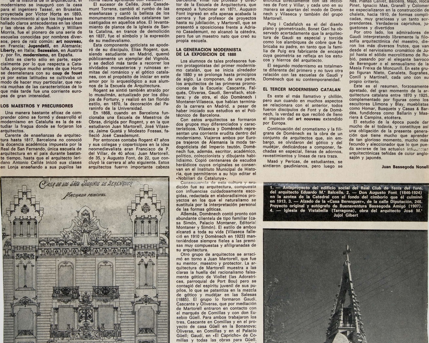 Joan BASSEGODA NONELL, “El, o los modernismos: facetas y matices de un estilo”, La Vanguardia española, Barcelona, 5 desembre 1971