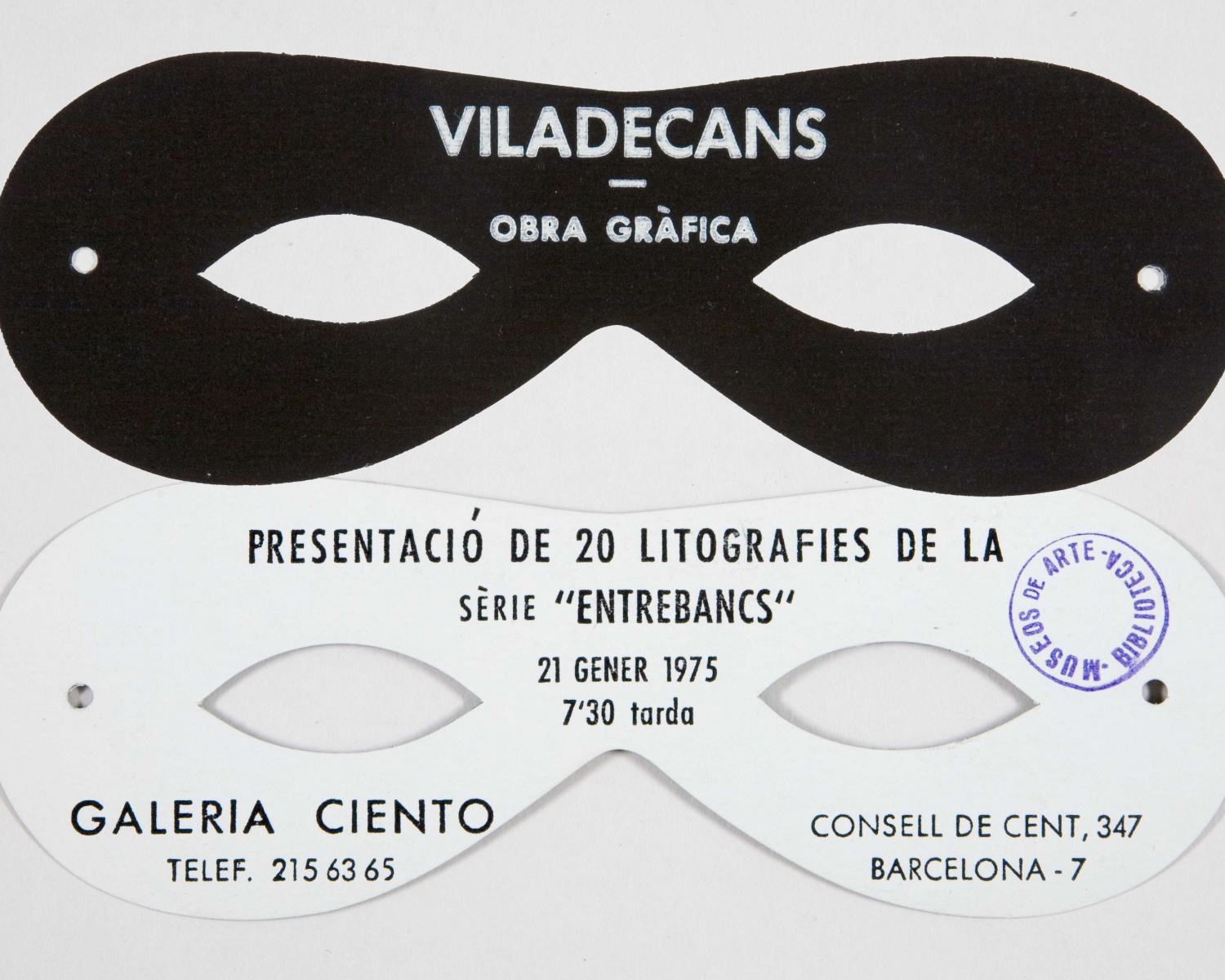 Viladecans: obra gràfica: Galeria Ciento...: presentació de 20 litografies de la sèrie “entrebancs”: 21 gener 1975, 7,30 tarda... [Barcelona]. [s.l.: s.n., 1975]