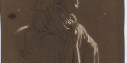 image for: Claudi Lorenzale - Home vestit amb hàbit i assegut sobre un pedrís - Cap a 1850-1870