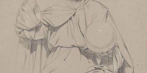 image for: Claudi Lorenzale - Home vestit a l'antiga amb una bola a la mà esquerra - Cap a 1850-1870