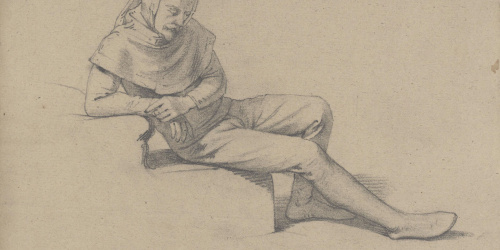 image for: Claudi Lorenzale - Home vestit amb indumentària medieval - Cap a 1850-1870