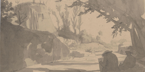 image for: Claudi Lorenzale - Paisatge amb dos homes dibuixant - Cap a 1840-1850