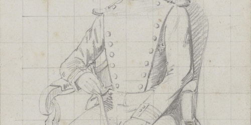 image for: Claudi Lorenzale - Retrat de militar (anvers) / Croquis d'element arquitectònic (revers) - Cap a 1860-1880