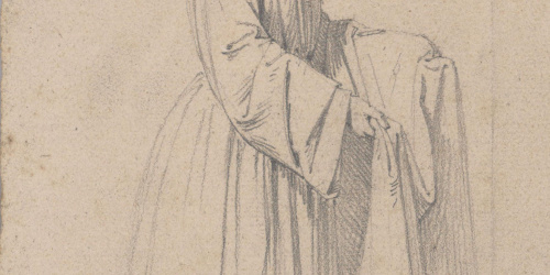 Claudi Lorenzale - Estudi de dona amb un llenç a les mans per a la pintura del Naixement de la Mare de Déu del retaule de l'altar major de la catedral de Solsona - Cap a 1854-1856 image for: Claudi Lorenzale - Estudi de dona amb un llenç a les mans per a la pintura del Naixement de la Mare de Déu del retaule de l'altar major de la catedral de Solsona - Cap a 1854-1856