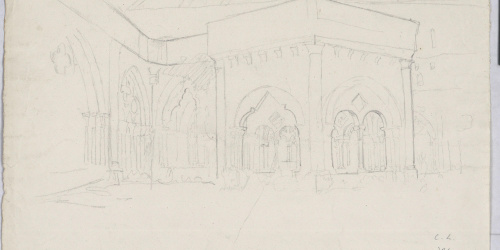 Claudi Lorenzale - Vista parcial del claustre del monestir de Poblet - Cap a 1845 image for: Claudi Lorenzale - Vista parcial del claustre del monestir de Poblet - Cap a 1845