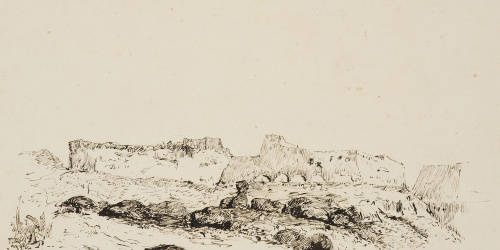 Francesc Gimeno - Vista parcial del Castell-Tortosa (anvers) / Estudi d'arbres (revers) - Cap a 1878 image for: Francesc Gimeno - Vista parcial del Castell-Tortosa (anvers) / Estudi d'arbres (revers) - Cap a 1878