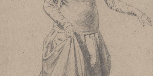 Claudi Lorenzale - Dona agafant-se la faldilla per un costat - Cap a 1860-1880 image for: Claudi Lorenzale - Dona agafant-se la faldilla per un costat - Cap a 1860-1880