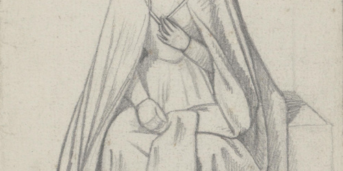 Claudi Lorenzale - Dona asseguda amb un llarg mantell - Cap a 1850-1870 image for: Claudi Lorenzale - Dona asseguda amb un llarg mantell - Cap a 1850-1870