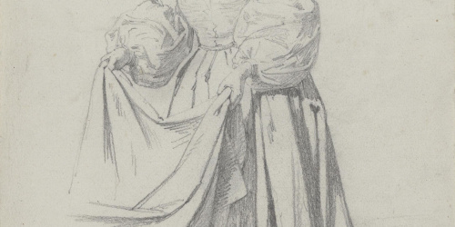 Claudi Lorenzale - Estudi de dona sostenint una túnica per un dels seus extrems per al quadre «Els ambaixadors de la Diputació a Vilafranca prohibeixen a la Reina Joana que acompanyi el Príncep... - Cap a 1870 image for: Claudi Lorenzale - Estudi de dona sostenint una túnica per un dels seus extrems per al quadre «Els ambaixadors de la Diputació a Vilafranca prohibeixen a la Reina Joana que acompanyi el Príncep... - Cap a 1870