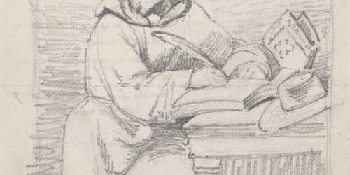 image for: Claudi Lorenzale - Sant Agustí escrivint [?] - Cap a 1877