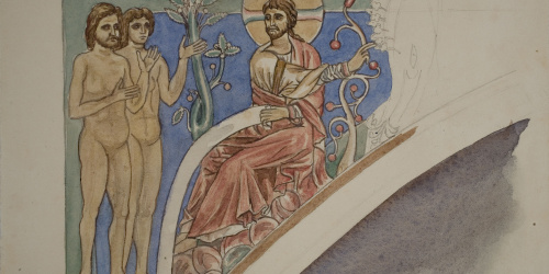 image for: Lluís Domènech i Montaner - Còpia de les pintures de Sixena: Déu introdueix Adam i Eva en el Paradís - 1918