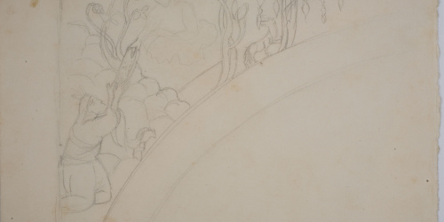 Lluís Domènech i Montaner - Còpia a llapis de les pintures de Sixena: Déu lliura a Moisès les taules de la llei - 1918 image for: Lluís Domènech i Montaner - Còpia a llapis de les pintures de Sixena: Déu lliura a Moisès les taules de la llei - 1918