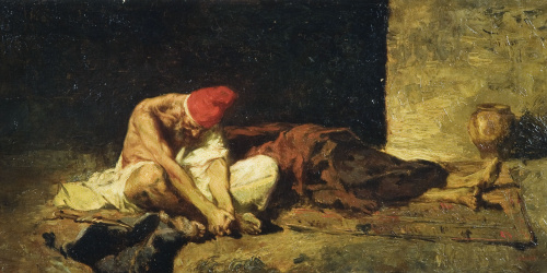 image for: Anònim - Còpia del gravat «Àrab vetllant el cadàver del seu amic» de Marià Fortuny - Últim quart del segle XIX [?]