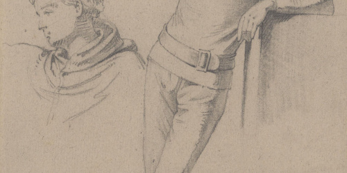 Claudi Lorenzale - Estudi de figura masculina recolzada en un esglaó i un frare - Cap a 1860-1870 image for: Claudi Lorenzale - Estudi de figura masculina recolzada en un esglaó i un frare - Cap a 1860-1870