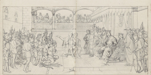 Claudi Lorenzale - Presentació de Colom als Reis Catòlics dels homes i animals procedents d'Amèrica - Cap a 1850-1870 image for: Claudi Lorenzale - Presentació de Colom als Reis Catòlics dels homes i animals procedents d'Amèrica - Cap a 1850-1870