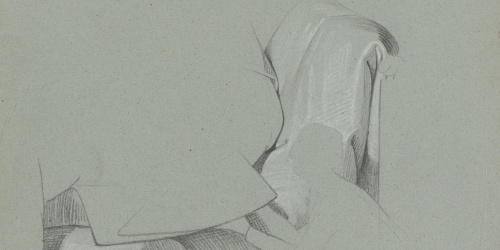Claudi Lorenzale - Vestimenta (anvers) / Estudi de mans creuades descansant sobre una faldilla (revers) - Cap a 1850-1870 image for: Claudi Lorenzale - Vestimenta (anvers) / Estudi de mans creuades descansant sobre una faldilla (revers) - Cap a 1850-1870