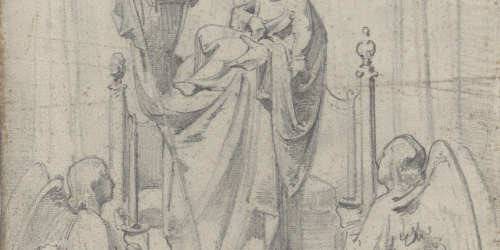 Claudi Lorenzale - Estudi de Sant Josep amb el nen Jesús i àngels per a un retaule - Cap a 1850-1870 image for: Claudi Lorenzale - Estudi de Sant Josep amb el nen Jesús i àngels per a un retaule - Cap a 1850-1870