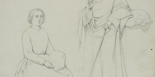 Claudi Lorenzale - Estudi de figures per al quadre «Descans en la fugida a Egipte?» (anvers) / Estudi de figures per al quadre «Descans en la fugida a Egipte?» (revers) - Cap a 1850-1870 image for: Claudi Lorenzale - Estudi de figures per al quadre «Descans en la fugida a Egipte?» (anvers) / Estudi de figures per al quadre «Descans en la fugida a Egipte?» (revers) - Cap a 1850-1870
