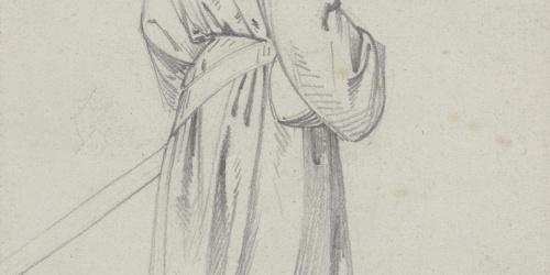 image for: Claudi Lorenzale - Home d'esquena amb un hàbit i una espasa al cinturó - Cap a 1870