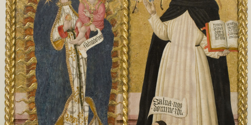 image for: Pere Garcia de Benavarri - Mare de Déu Apocalíptica i sant Vicenç Ferrer amb dos donants - Cap a 1459