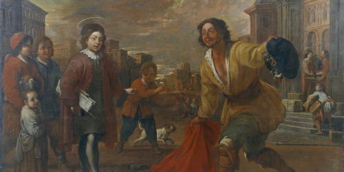 image for: Antoni Viladomat - Un boig estén la capa perquè hi passi per sobre sant Francesc nen - Cap a 1729-1733