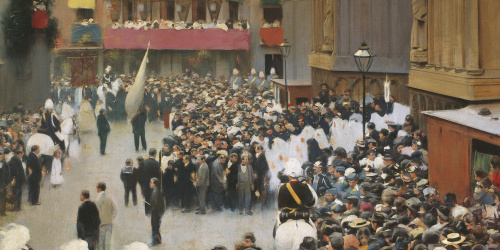 image for: Ramon Casas - Corpus. Sortida de la processó de l&#039;església de Santa Maria - Barcelona, cap a 1896-1898