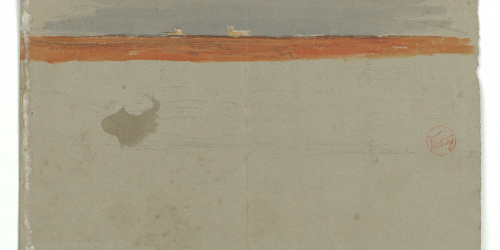 image for: Marià Fortuny - Paisatge (anvers) / Esbós de caps femenins i genet marroquí a cavall (revers) - Cap a 1860-1862