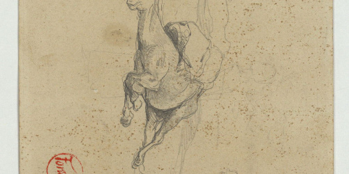 image for: Marià Fortuny - Cavall ajagut i toro (anvers) / Cap masculí (revers) - Cap a 1860-1862