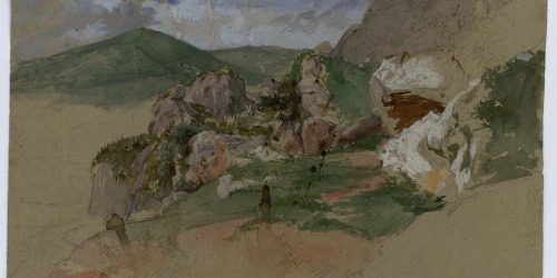 image for: Marià Fortuny - Paisatge rocós (anvers) / Croquis inconcret (revers) - Cap a 1860-1862