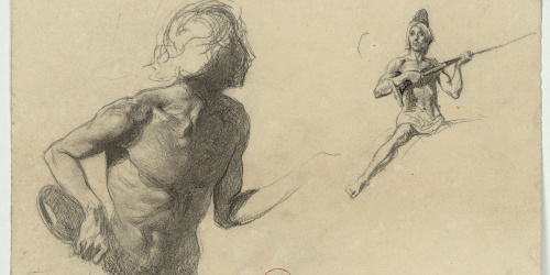 image for: Marià Fortuny - Estudi de nu masculí i marroquí amb espingarda - Cap a 1860-1862
