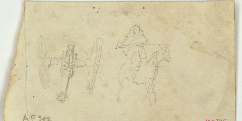 image for: Marià Fortuny - Canó d&#039;artilleria i marroquí a cavall (anvers) / Esbós de marroquí amb espingarda (revers) - Cap a 1860