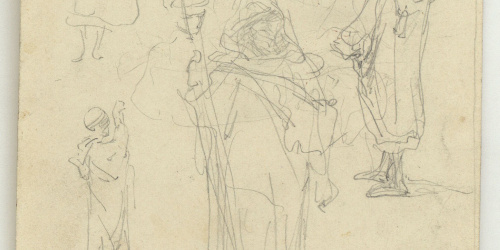 image for: Marià Fortuny - Marroquins armats (anvers) / Cap de figura i croquis d'un edifici (revers) - Cap a 1860-1862