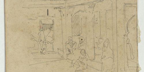 image for: Marià Fortuny - Construcció d&#039;estil musulmà amb figures (anvers) / Esbós de cavall (revers) - Cap a 1860-1862