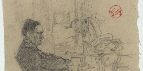 image for: Marià Fortuny - Bust d&#039;home assegut i retrat femení - Cap a 1871