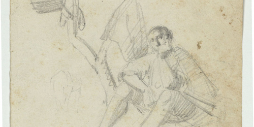 image for: Marià Fortuny - Home assegut al peu d'un arbre (anvers) / Bust de figura masculina i tocs d'aquarel·la (revers) - Cap a 1856-1858