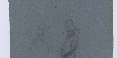 image for: Marià Fortuny - Estudi per al quadre «La reina Maria Cristina passant revista a les tropes» (anvers) / Lacai en un interior (revers) - Cap a 1865-1866