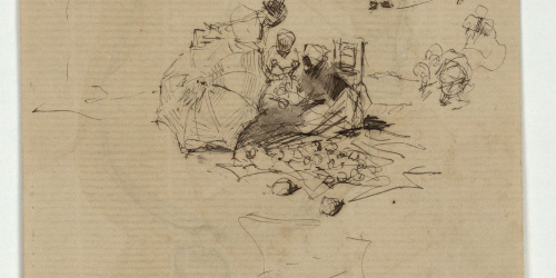 image for: Marià Fortuny - Estudi per al quadre «Platja de Portici» (anvers) / Casc (revers) - Cap a 1874