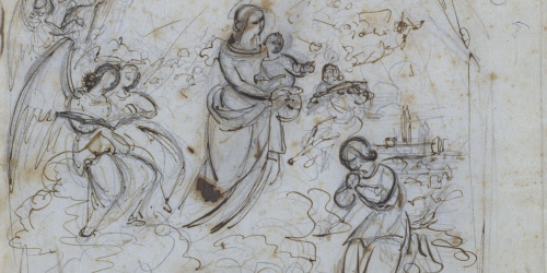 image for: Marià Fortuny - Estudi per al quadre «Aparició de la Mare de Déu de la Misericòrdia a Teresa Basora» (anvers) / Estudi per al quadre «Aparició de la Mare de Déu de la Misericòrdia a... - Cap a 1855