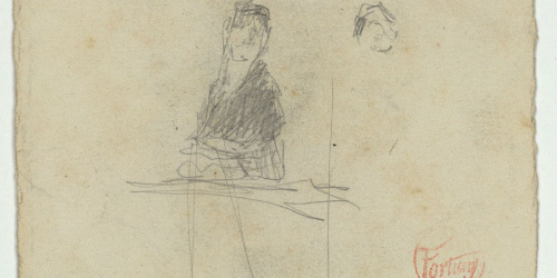 image for: Marià Fortuny - Bust de figura (anvers) / Croquis de formes geomètriques (revers) - Cap a 1867-1872