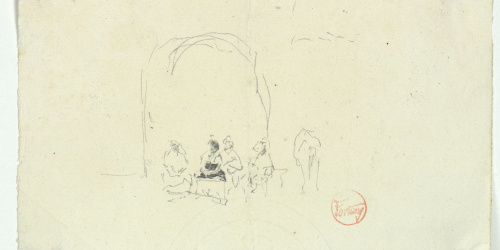 image for: Marià Fortuny - Esbós de figures davant un portal - Cap a 1870-1872