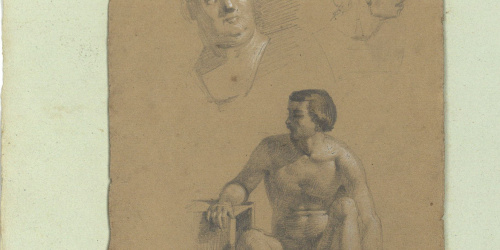 image for: Marià Fortuny - Estudi acadèmic de figura masculina i caps - Cap a 1856-1858
