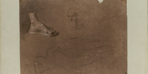 image for: Marià Fortuny - Estudi acadèmic de peu, cap i esbós de figura - Cap a 1856-1858