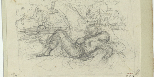 image for: Marià Fortuny - Croquis de figura femenina ajaguda - Cap a 1856-1858