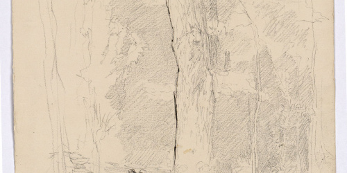 image for: Marià Fortuny - Parelles al parc (anvers) / Estudi de perspectiva i motius arquitectònics (revers) - Cap a 1863-1866